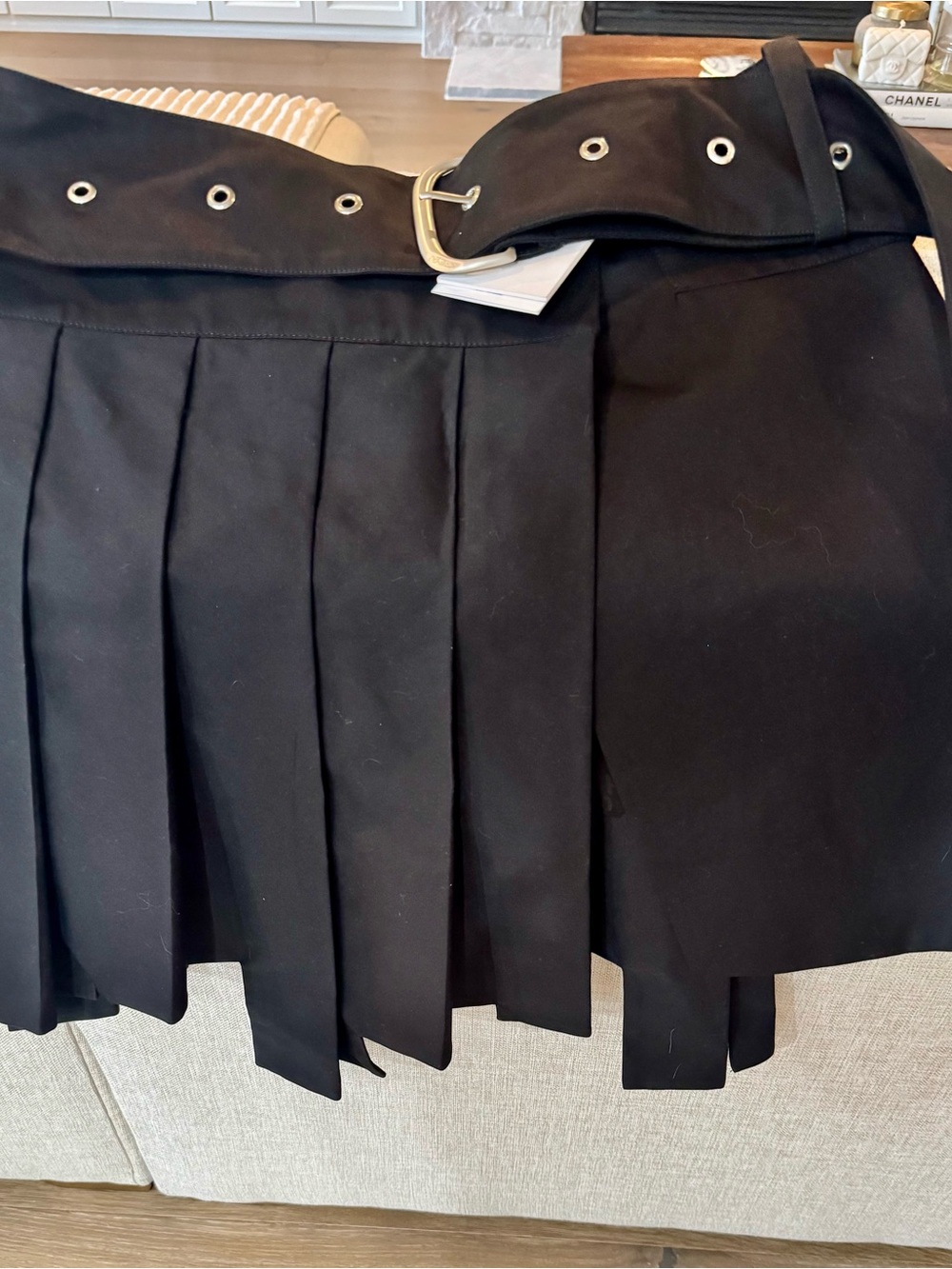 Off-White Black Pleated Mini Skirt with Grommet Belt NWT Size 40 IT-4 US
